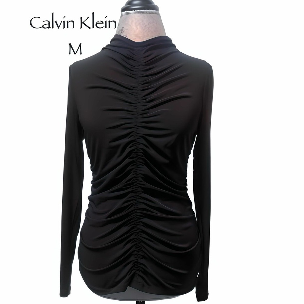 Black Long Sleeve Ruched Calvin Klein Women’s  Medium Top/Blouse/Shirt …